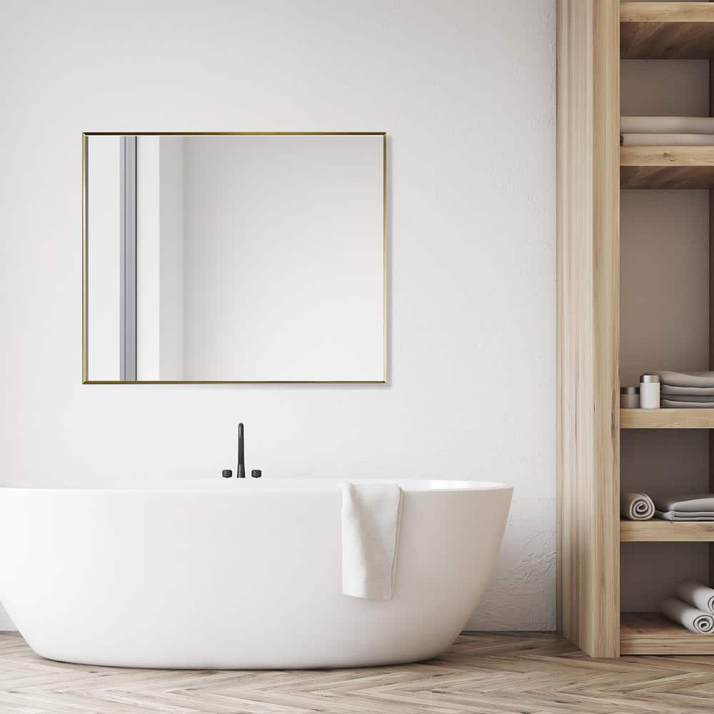 Elegant Rectangular 36" Brushed Gold Aluminum Vanity Mirror