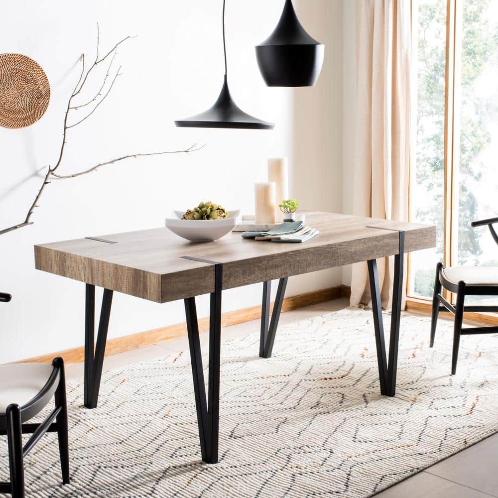 Canyon Grey Reclaimed Wood Rectangular Dining Table with Black Iron Legs