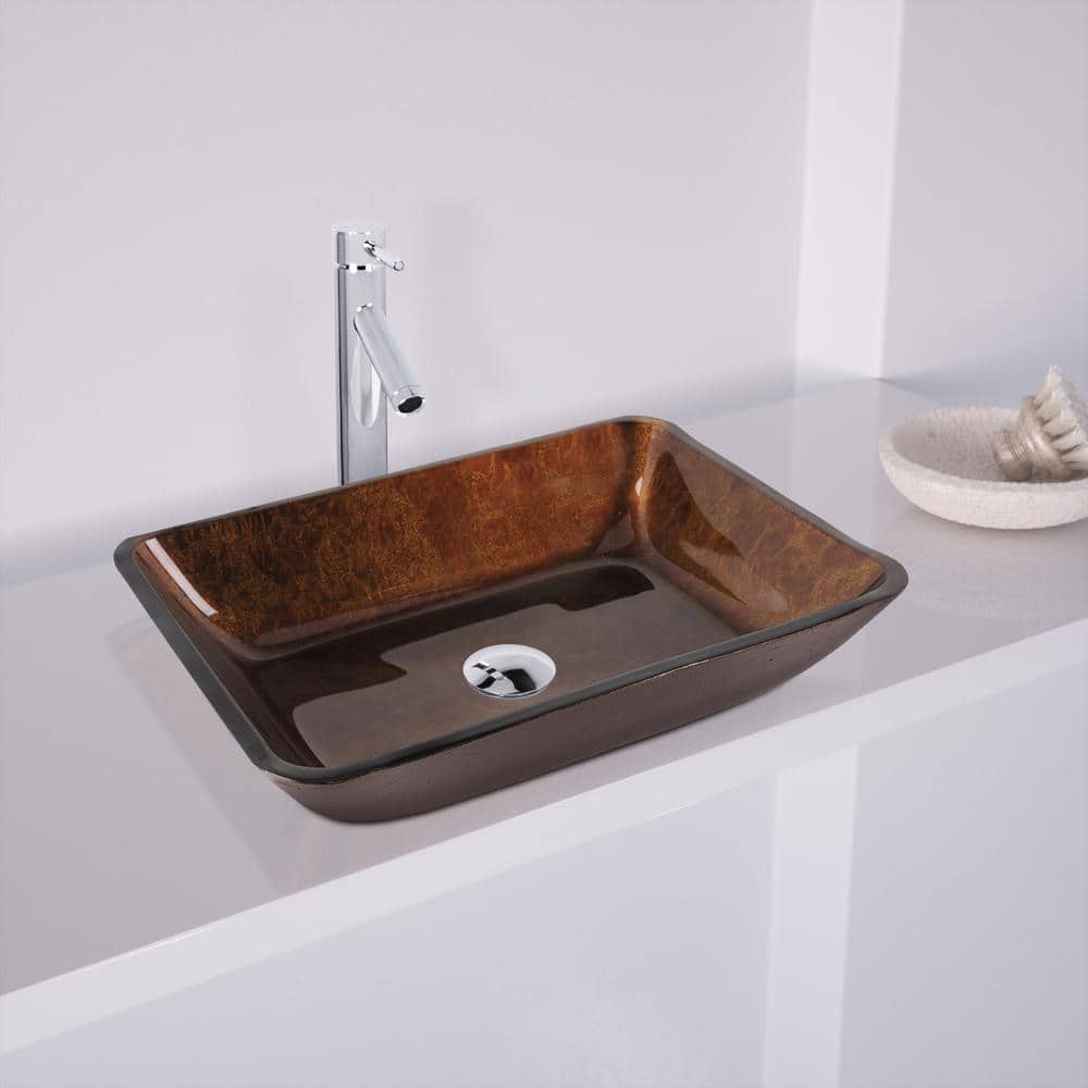 Russet Brown Tempered Glass 18" Rectangular Vessel Bathroom Sink