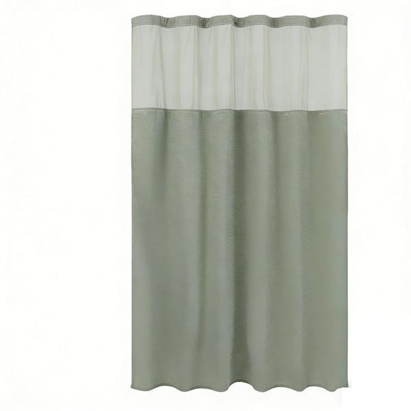71 in. W x 72 in. L Polyester Shower Curtain in Green with Snap-in Fabric Liner and Hooks Set, Waterproof and Washable