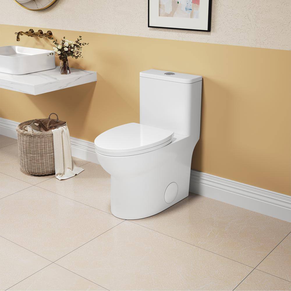 Glossy White Ceramic Elongated Dual Flush One-Piece Toilet