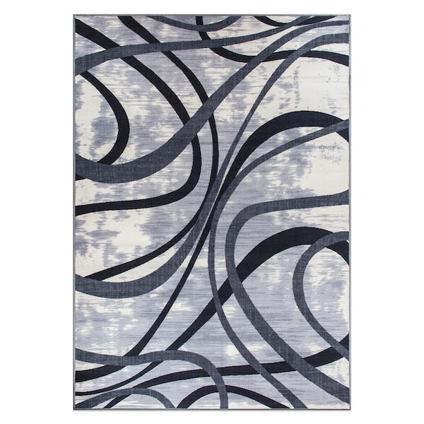 World Rug Gallery Contemporary Distressed Gray 7 ft. 10 in. x 10 ft. Abstract Lines Non Slip Area Rug