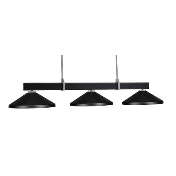 Unbranded Balmore 3-Light Matte Black and Graphite Billiard Light with 14 in. Matte Black Metal Shades