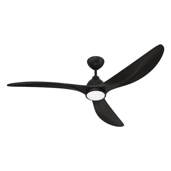 56 in. Black Finish Flat Black Blades Angled Mount Damp Propeller Outdoor Ceiling Fan w/ Hardwire Wall Control Included