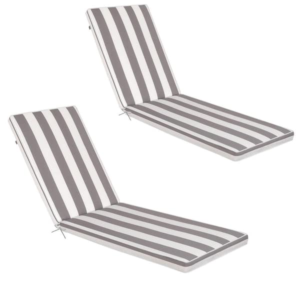 74 x 22 2-Piece Outdoor Chaise Lounge Deep Seating Replacement Cushion in Gray Striped with Straps