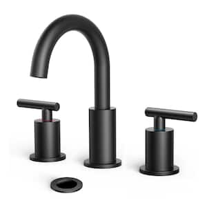 8 in. Widespread Double Handle High-Arc Bathroom Faucet with Metal Pop-up Drain Lead-Free in Matte Black