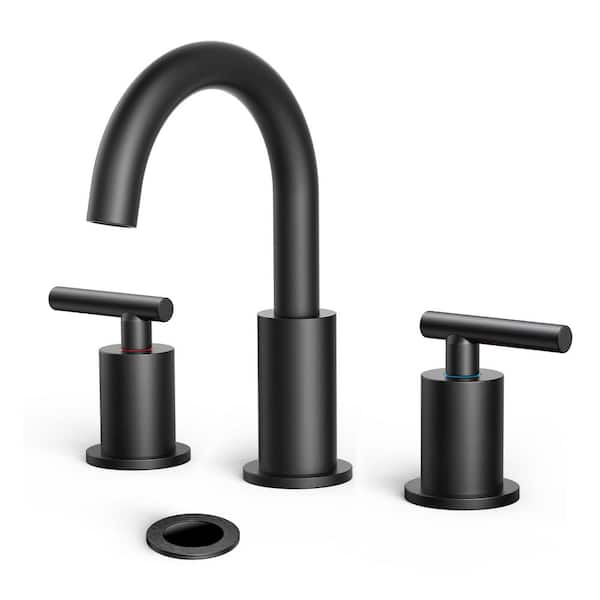 androme 8 in. Widespread Double Handle High-Arc Bathroom Faucet with Metal Pop-up Drain Lead-Free in Matte Black