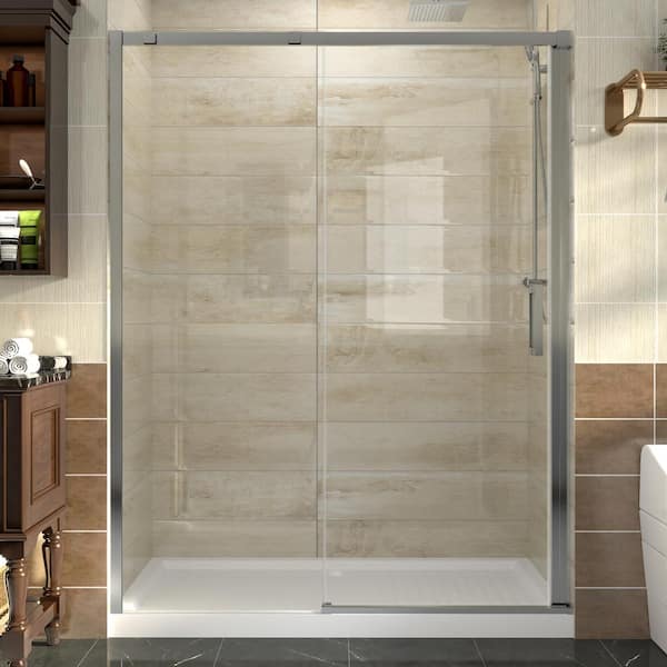 Lonni 56 - 60 in. W x 74 in. H Frameless Sliding Glass Shower Door in Chrome Finish With 5/16 in. (8mm) Clear Glass