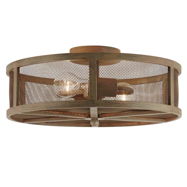 River of Goods Dixsie 16 in. 2-Light Brown Brushed Industrial Semi-Flush Mount