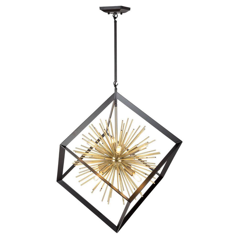 Satin Brass and Matte Black 8-Light Sputnik Chandelier