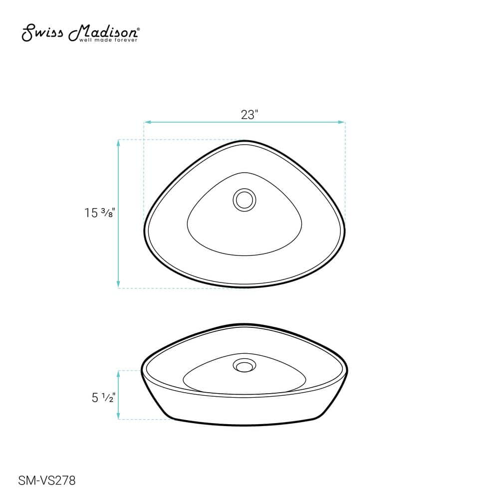 White Ceramic Above-Counter Vessel Sink, 23"