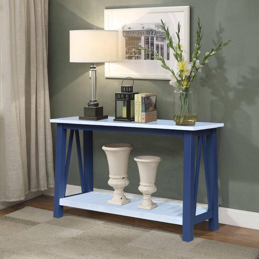 Surrey 65'' Blue & Antiqued Chalk Solid Parawood Console Table with Storage