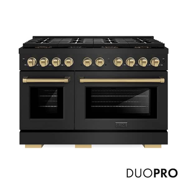 Autograph 48 in. 6.7 cu. ft. Paramount Gas Range with 8-Burners and Dual Ovens in Black Stainless and Champagne Bronze