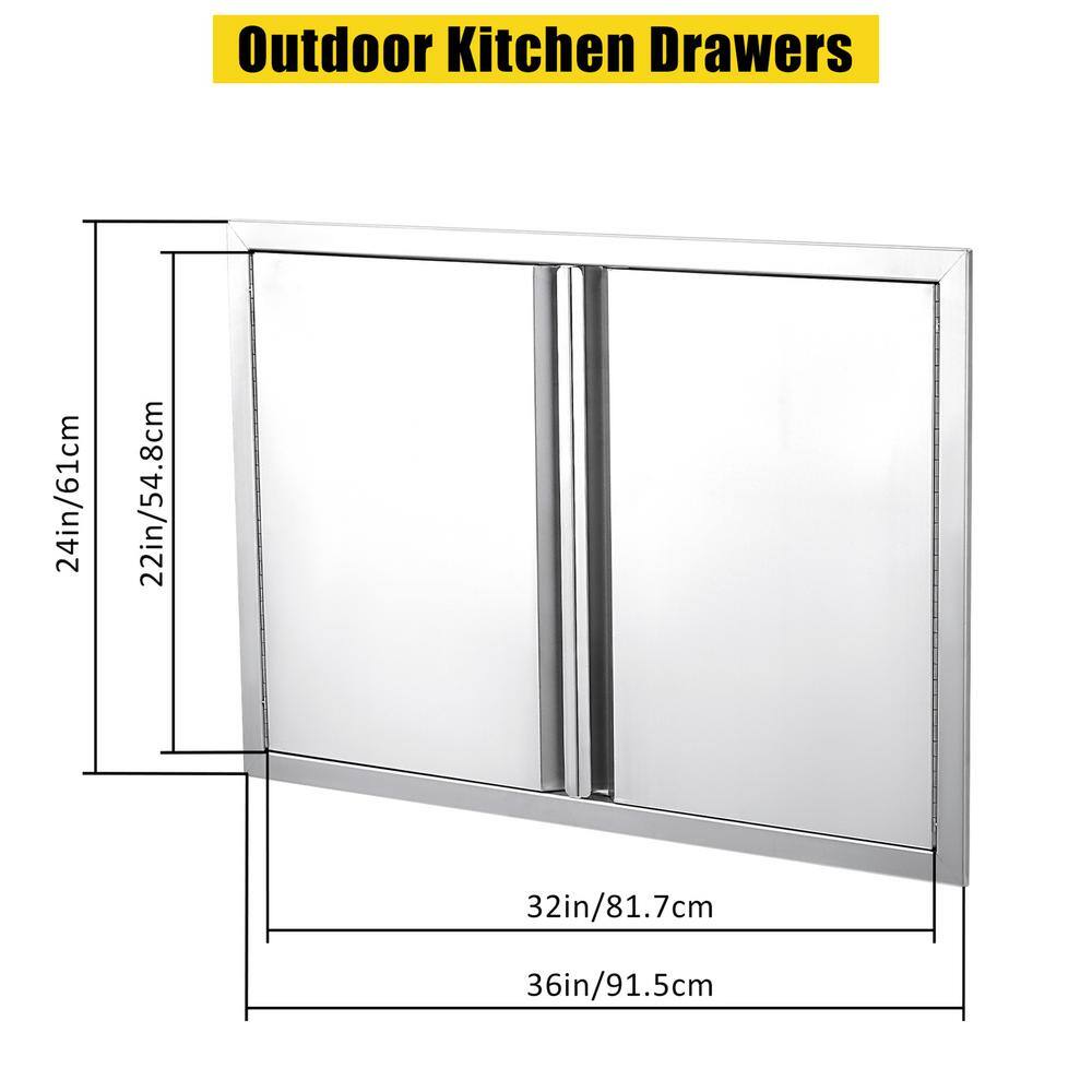 36" x 24" Silver Stainless Steel Double Door Outdoor Kitchen Cabinet