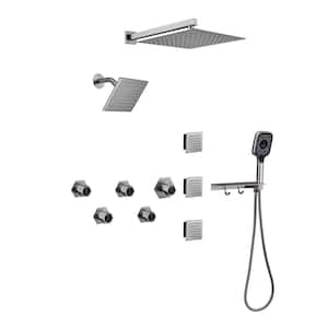 4 Spray 2.5 GPM 12 in. Wall Mounted Rainfall Dual Shower Heads with Handheld and Body Jets in Brushed Nickel