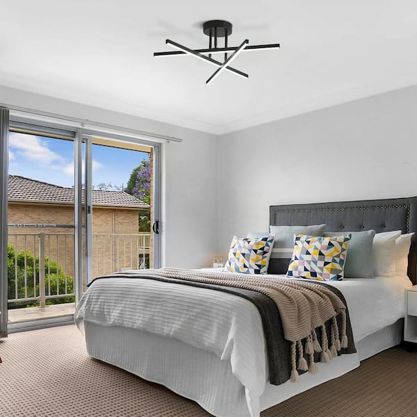 Essel 23.62 in. Black 3-Light LED Semi-Flush Mount Ceiling Light, 18W 6000K Cool White Light for Living Room, Bedroom