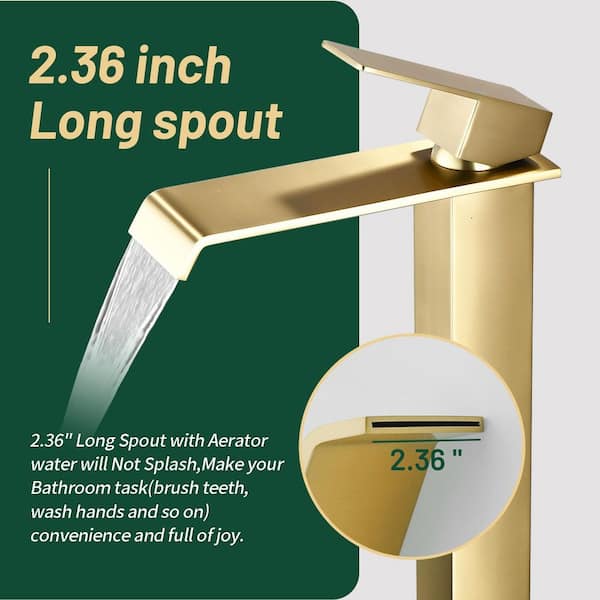 High Arc Single Handle Single Hole Bathroom Faucet with Drain Kit Included in Gold