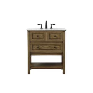 Simply Living 30 in. W x 22 in. D x 34 in. H Bath Vanity in Driftwood with Carrara White Marble Top