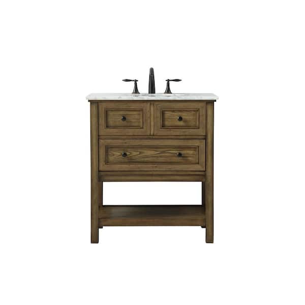 Unbranded Simply Living 30 in. W x 22 in. D x 34 in. H Bath Vanity in Driftwood with Carrara White Marble Top