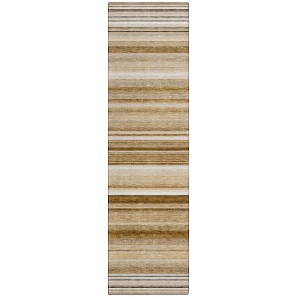 Chocolate 2 ft. x 8 ft. Woven Striped Polyester Runner Indoor / Outdoor Area Rug