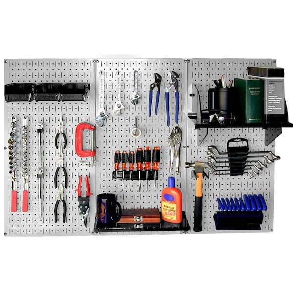 Wall Control 32 In X 48 Metal Pegboard Standard Tool Storage Kit With Gray And Black Peg Accessories 30wrk400gb The Home Depot - Wall Control Pegboard Ideas