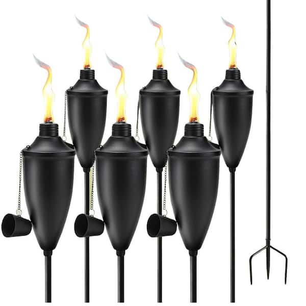 22 oz Metal Garden Torches with 3-Prong Stake for Patio Lawn Backyard Decor 6 Pack