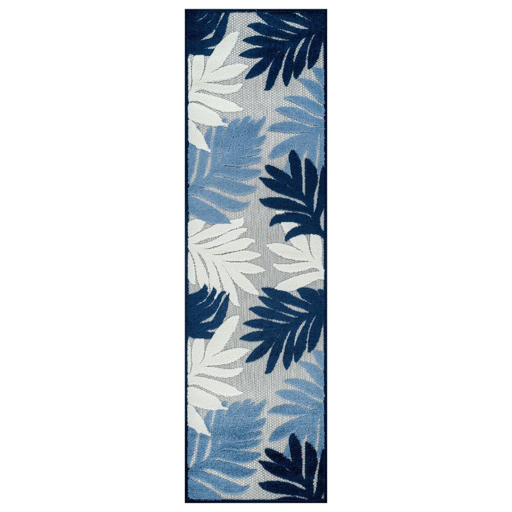 Palm Design Indoor/Outdoor High-Low Textured Runner Rug, Palm, Easy-Clean Patio Rug 2' x 7' Navy price history on PriceWatchPro