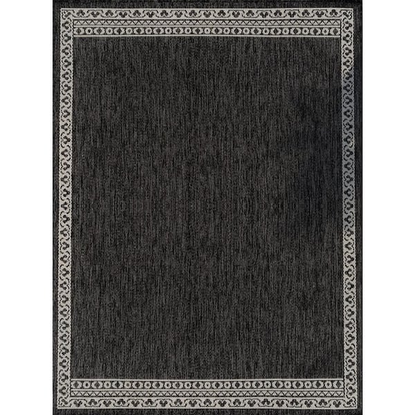 Frame Dark Gray 9 ft. x 12 ft. Geometric Bordered Washable Indoor Outdoor Area Rug