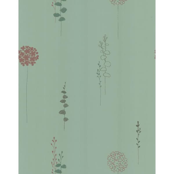 Brewster Simple Space Green Lily of the Nile Wallpaper Sample