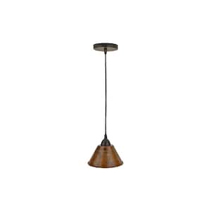 1-Light Hammered Copper Ceiling Mount Cone Pendant in Oil Rubbed Bronze