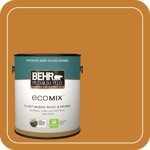 1 gal. #S-H-290 Exotic Honey Semi-Gloss Enamel EcoMix Plant-Based Interior Paint & Primer