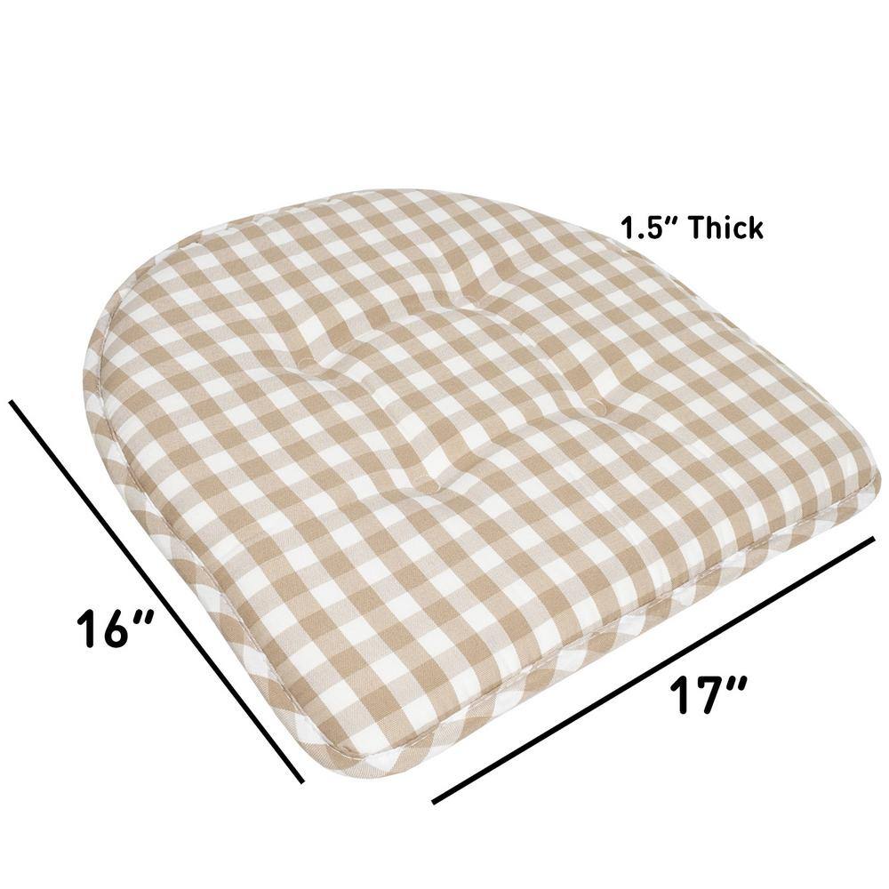 Taupe and White Checkered Memory Foam Kitchen Chair Cushions, Set of 4
