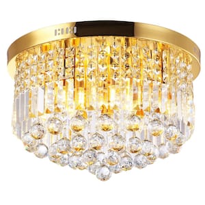 9-Light 20 in. Gold Flush Mount Crystal Chandelier for Bedroom Dining Room with No Bulbs Included