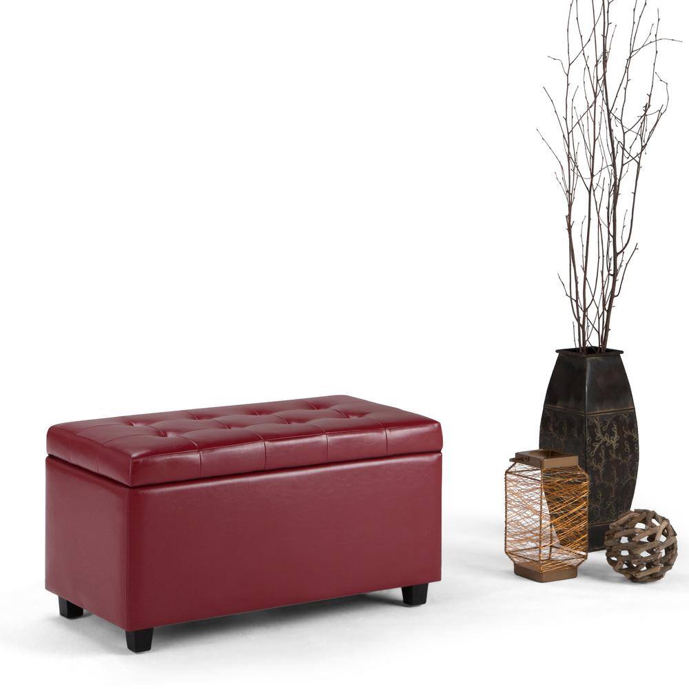 Cosmopolitan Red Faux Leather Tufted Rectangular Storage Ottoman