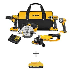 20V MAX Lithium-Ion Cordless 5 Tool Combo Kit with 20v 4.0 Ah Compact Battery, (2) 20V 2.0Ah Batteries and Charger