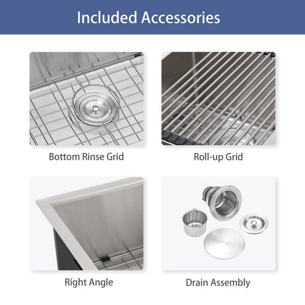 Dueyeeri - 33 in. Undermount Single Bowl 16-Gauge Brushed Nickel Stainless Steel Kitchen Sink with Bottom Grids