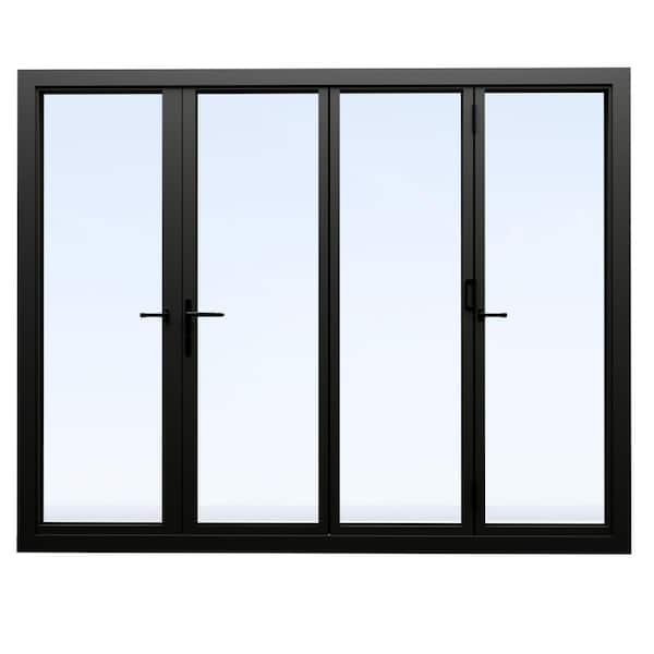 120 in. x 96 in. Right Swing/Outswing Double Tempered Glass Black Aluminum Folding Patio Door