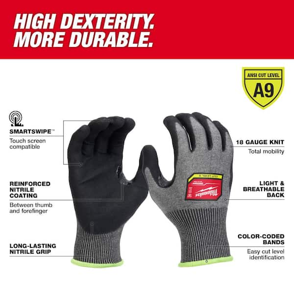 Large High Dexterity Cut 9 Resistant Nitrile Dipped Outdoor & Work Gloves