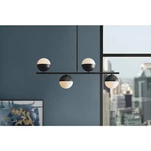 Palla 4-Light Black Globe Linear Pendant Light with Frosted Glass Shade