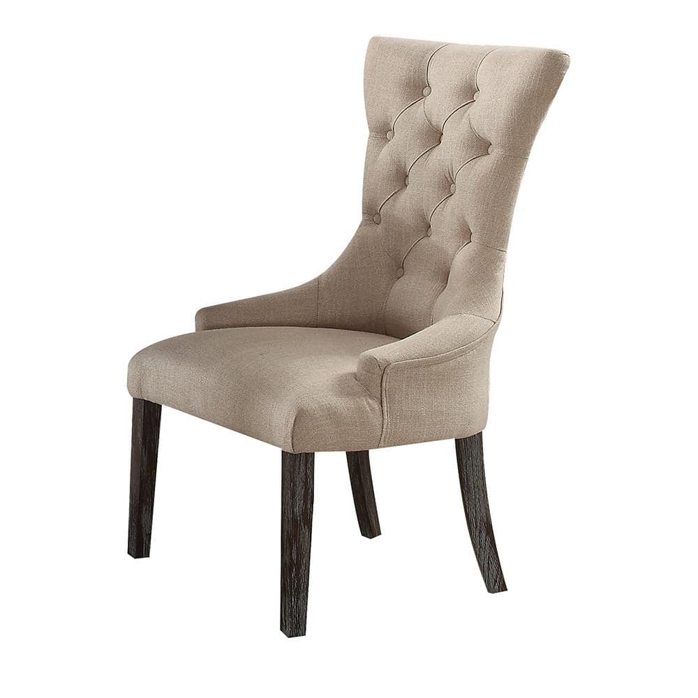 Beige Linen Upholstered Parsons Dining Arm Chair Set