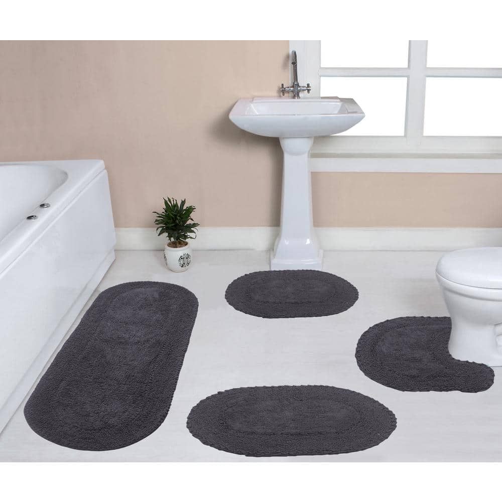 HOME WEAVERS INC Double Ruffle Collection 100 Cotton Bath Rugs Set, 4