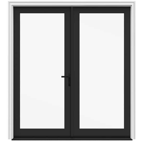 72 in. x 80 in. F4500 Left-Hand/Inswing Black Fiberglass French Patio Door w/ Low-E Impact Glass and Black Handle