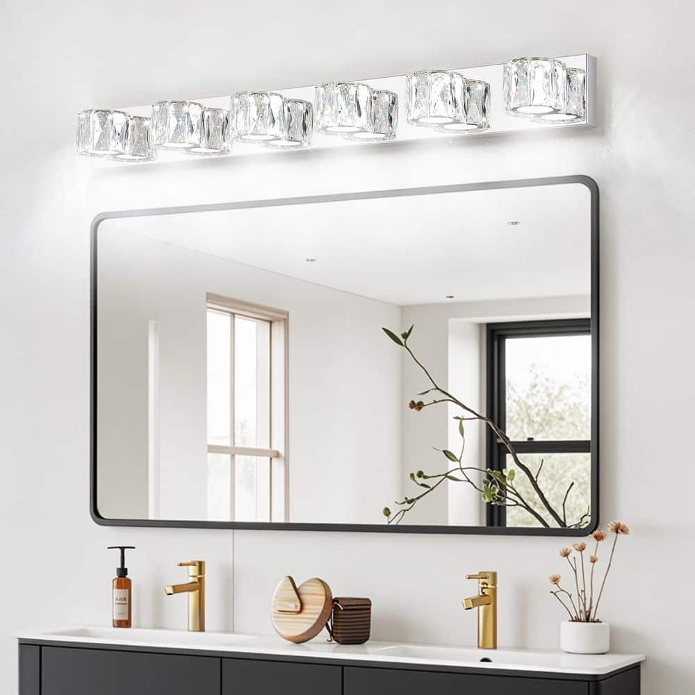 41 in. 6 Light Modern silver Grain Finish Vanity Light Fixture Bathroom Mirror Wall Lights　Clear Crystal Shades Living price history on PriceWatchPro