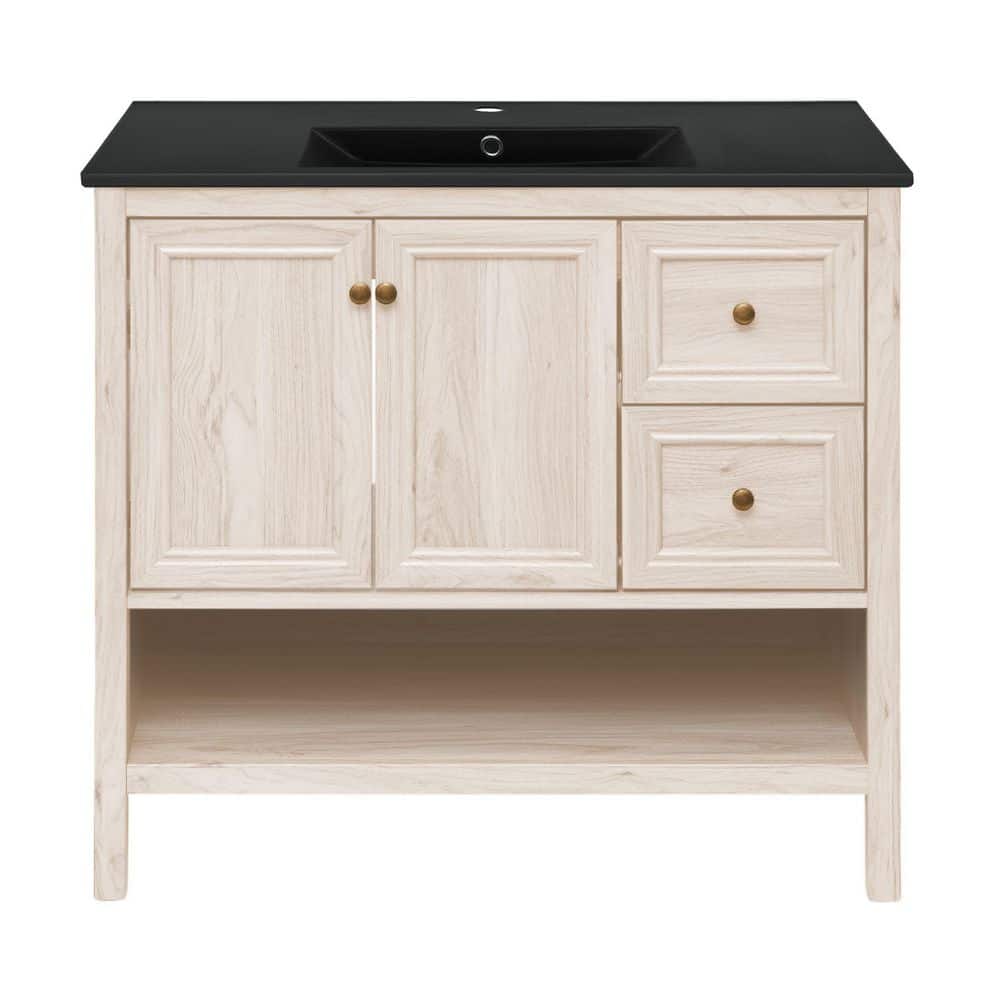 Château 36" White Oak Freestanding Vanity with Black Ceramic Sink