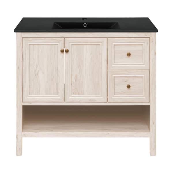 Swiss Madison Chateau 36" Freestanding Bathroom Vanity in White Oak with Black Ceramic Sink Top