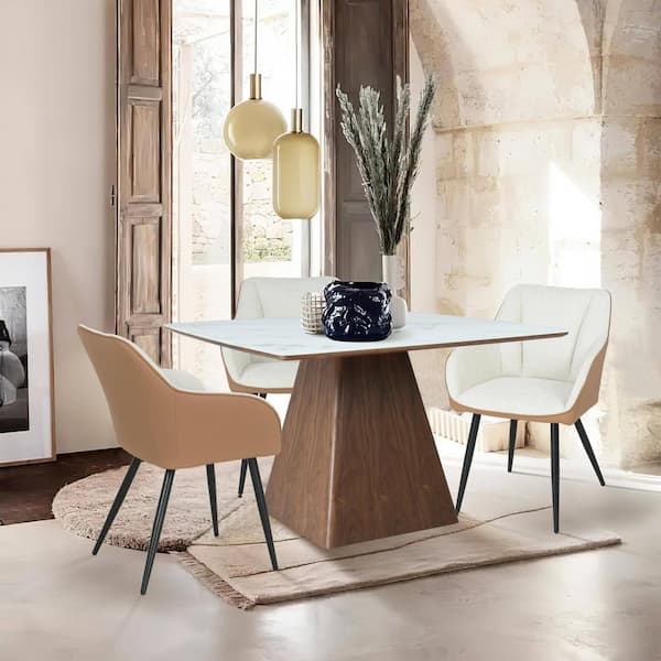 Zephry Mid-Century Modern White Sintered Stone Top 47.24 in. Pedestal Dining Table Seats 4