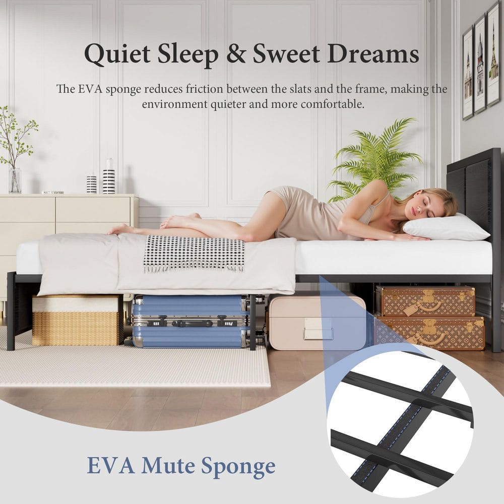 Metal Bed Frame Black Metal Frame Full Size Platform Bed with Rustic Country Style Wooden Headboard and Footboard - thumbnail 5