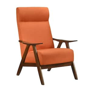 Orange and Brown Polyester Arm Chair with Attached Back and Loose Cushioned Seat