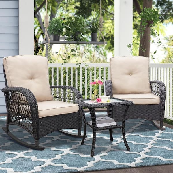Modern Accent Rocker Armchair Durable Metal Outdoor Rocking Chair with Removable Comfortable Cushion