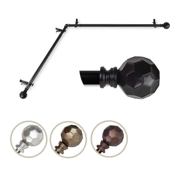 EMOH 13/16" Dia Adjustable Corner Window Single Curtain Rod 66 to 120" (each side) in Black with Elliana Finials
